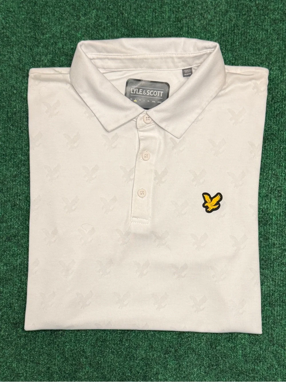 Lyle & Scott White All Over Print Eagle Polo with Yellow Eagle Logo (Size Small) - Picture 2 of 6